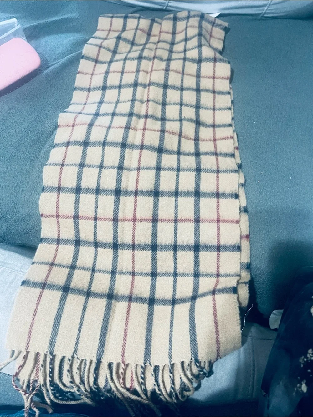 Brooks Brothers Cream Plaid Fringed Scarf